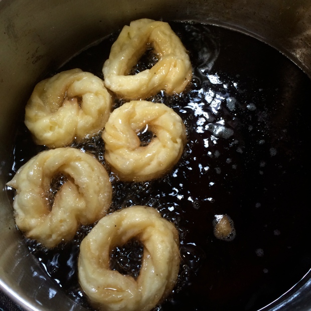 Honey crullers in the making! One of my favourites as a kid.